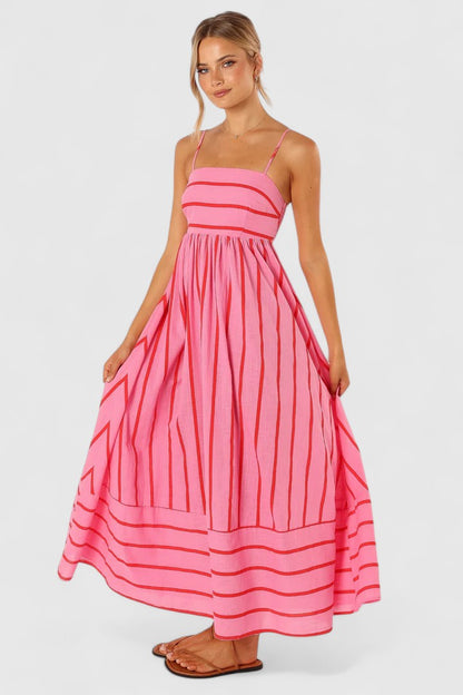 Calantha | Soft Pink Striped Elegant Maxi Dress