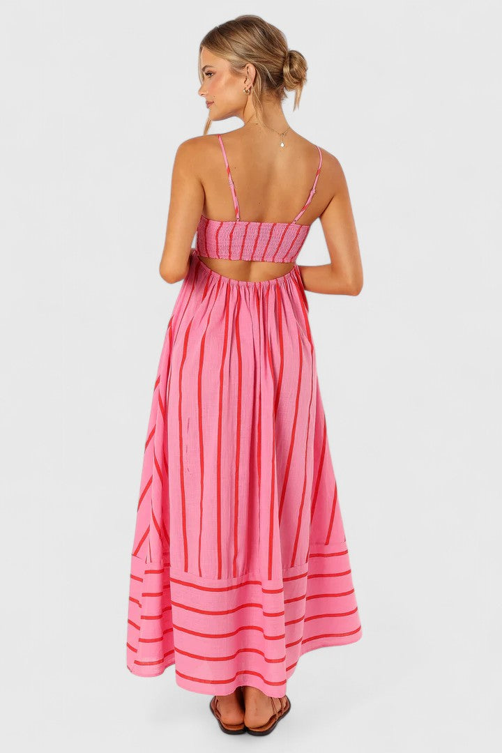 Calantha | Stunning Pink Striped Elegant Maxi Dress