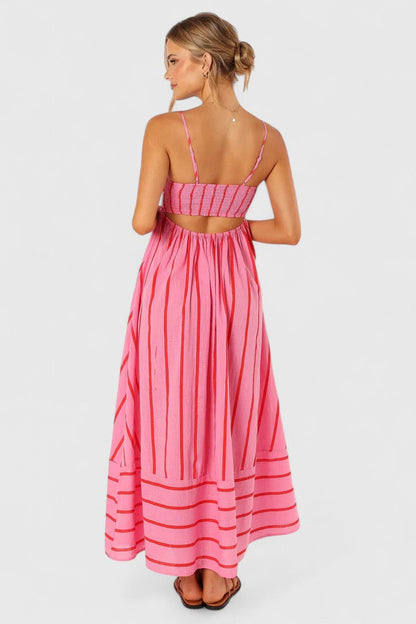 Calantha | Stunning Pink Striped Elegant Maxi Dress