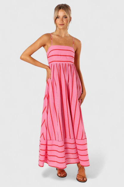 Calantha | Stunning Pink Striped Elegant Maxi Dress