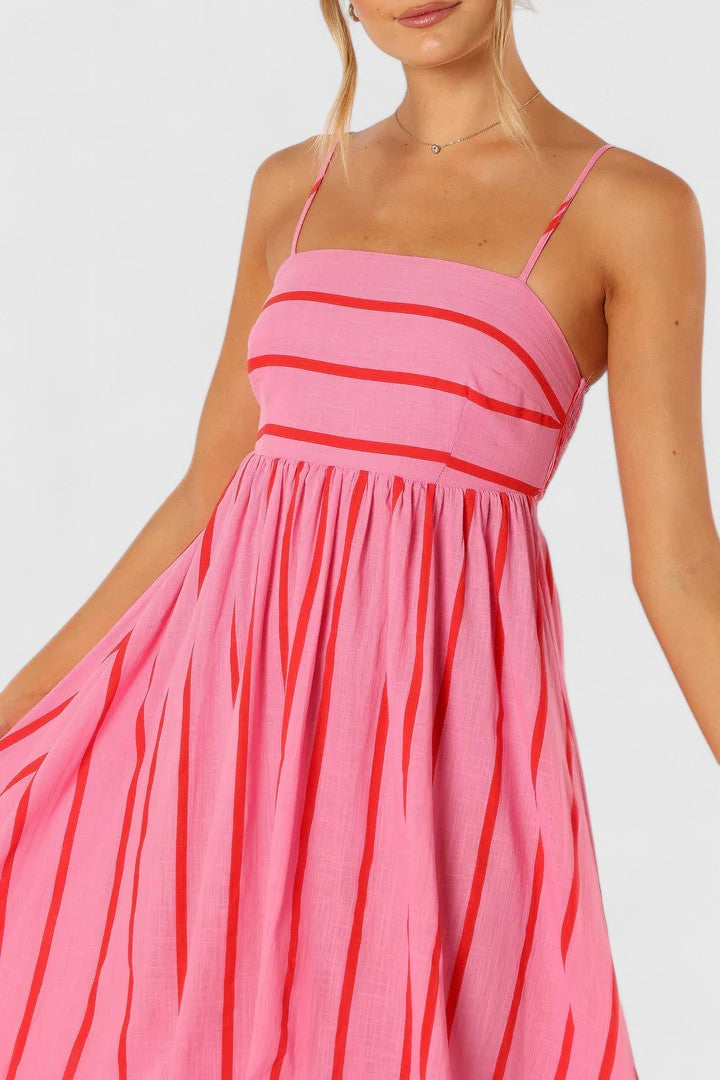 Calantha | Soft Pink Striped Elegant Maxi Dress