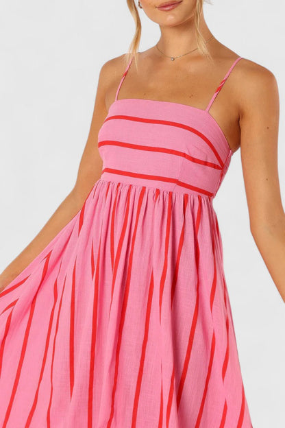 Calantha | Soft Pink Striped Elegant Maxi Dress