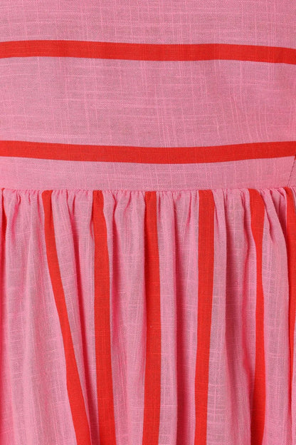 Calantha | Soft Pink Striped Elegant Maxi Dress