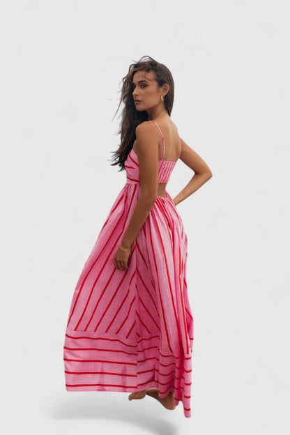 Calantha | Stunning Pink Striped Elegant Maxi Dress