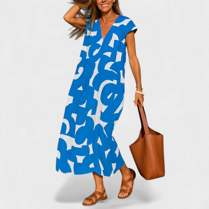 Astrid | Elegant Black & White Flowing V-Neck Dress