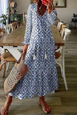 Calista | Women's Boho Floral Short Sleeve Maxi Dress in White Linen