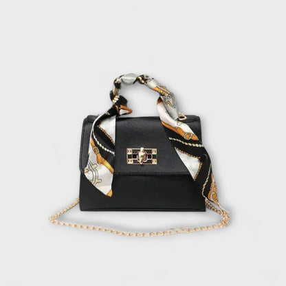 Astrid | Women’s Elegant Black Chain Handbag with Scarf Handle