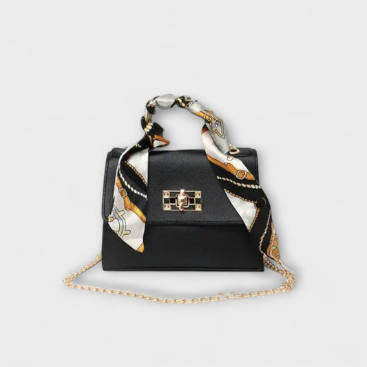 Astrid | Women’s Elegant Black Chain Handbag with Scarf Handle
