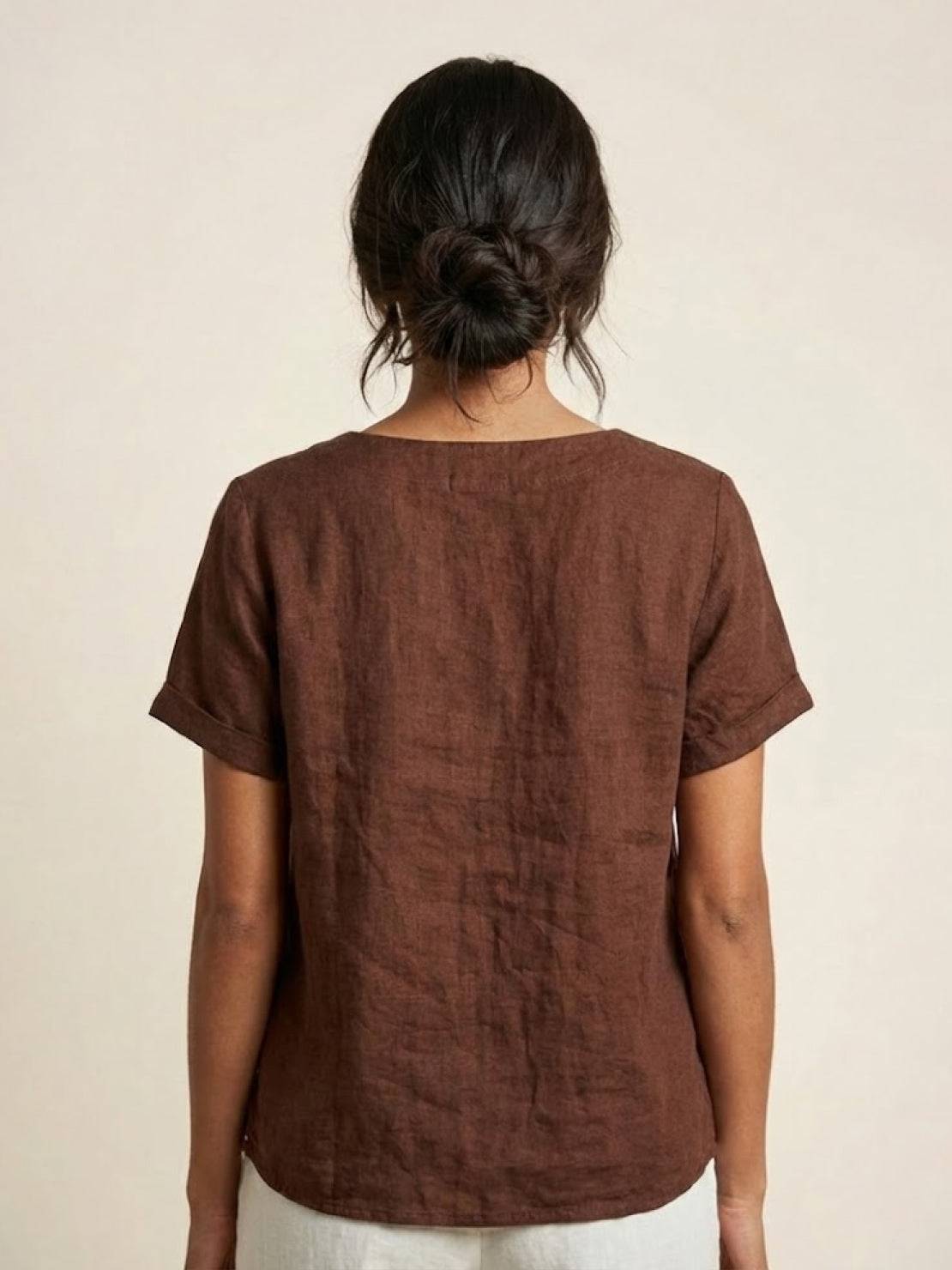 Alethea | Elegant Olive Women’s Linen Round Neck Button Blouse