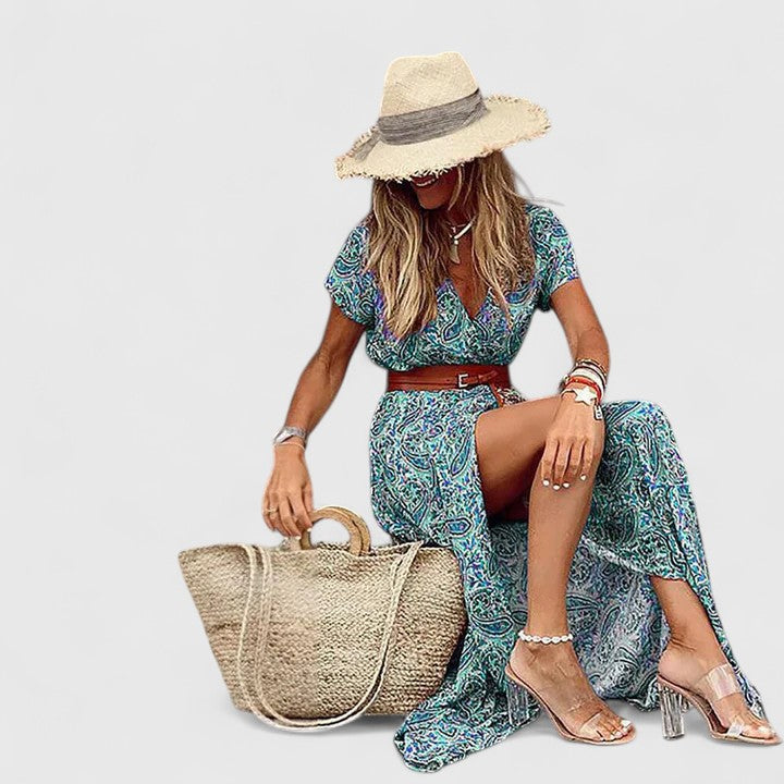 Calanthe | Elegant Blue Floral Maxi Dress