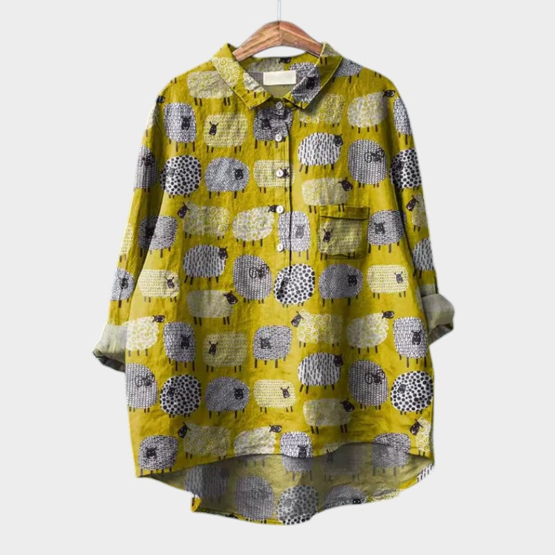 Calista | Vibrant Floral Light Blue Blouse
