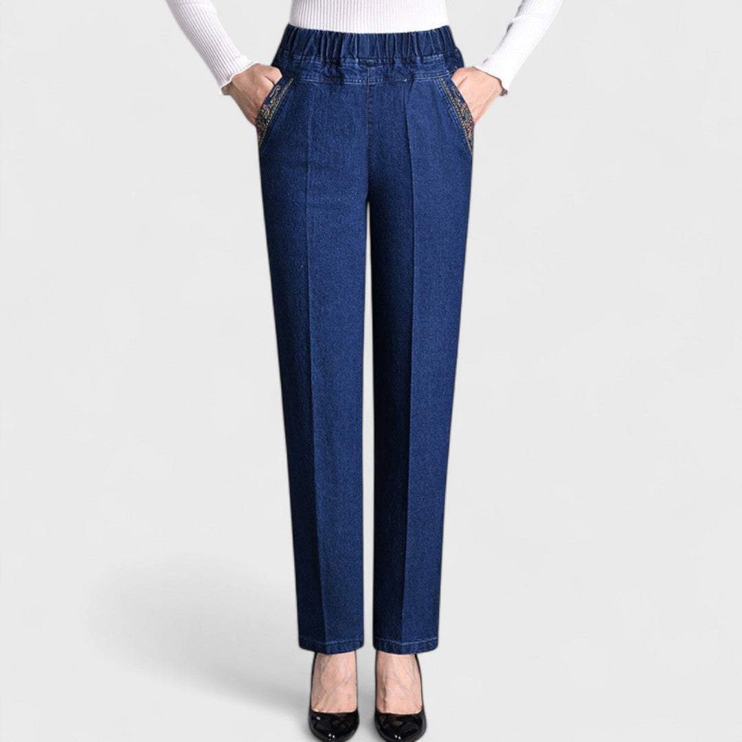 Alethea | Women’s Premium Denim Comfortable Stretch Jeans with Side Pockets and Elastic Waist