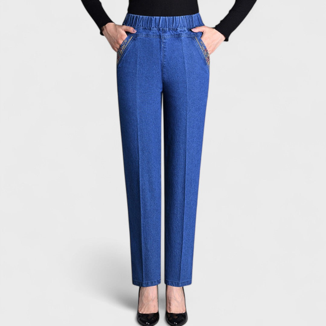 Alethea | Women’s Premium Denim Comfortable Stretch Jeans with Side Pockets and Elastic Waist