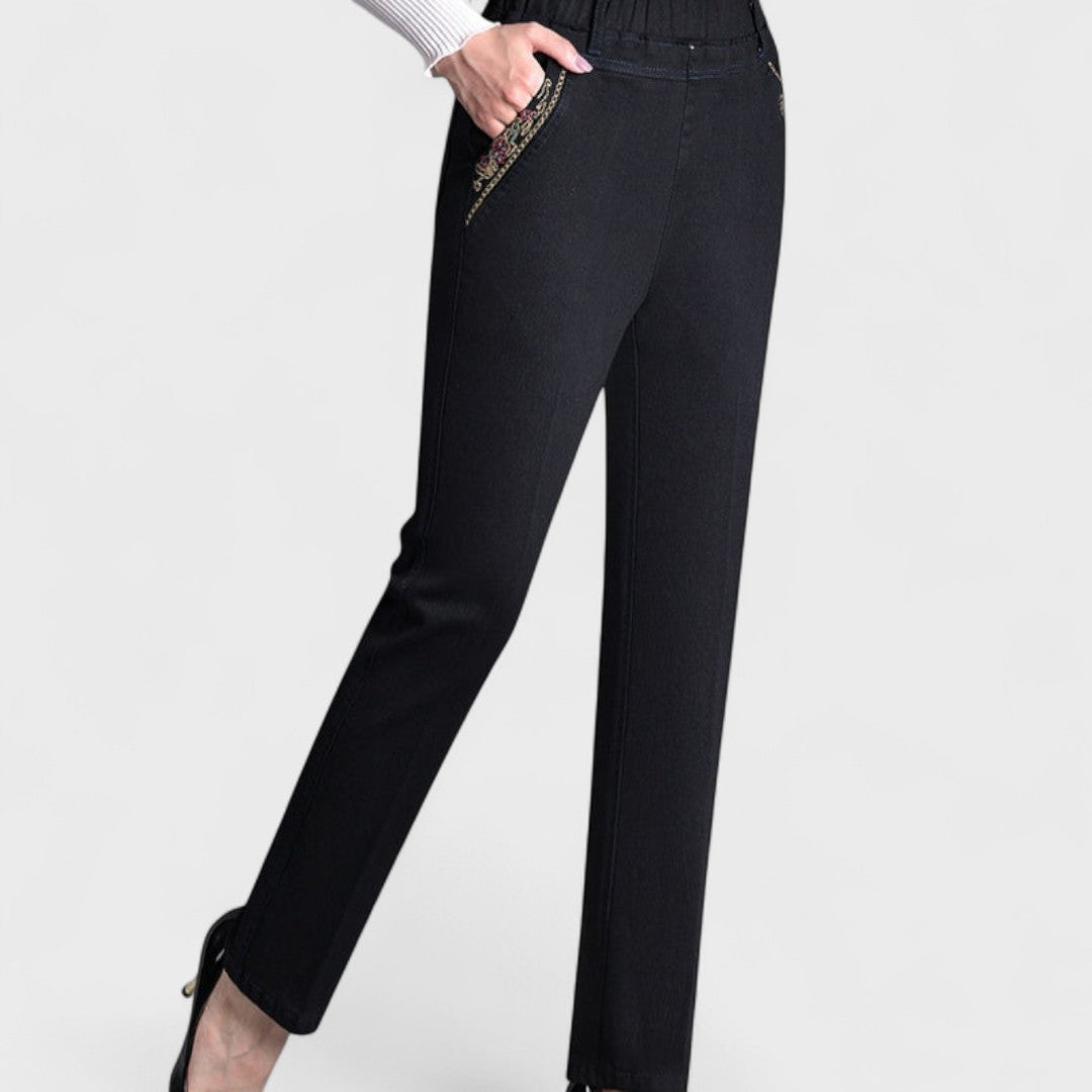 Alethea | Women’s Premium Denim Comfortable Stretch Jeans with Side Pockets and Elastic Waist