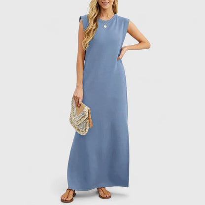 Alethea | Sleek Elegant Maxi Dress in Dusty Blue
