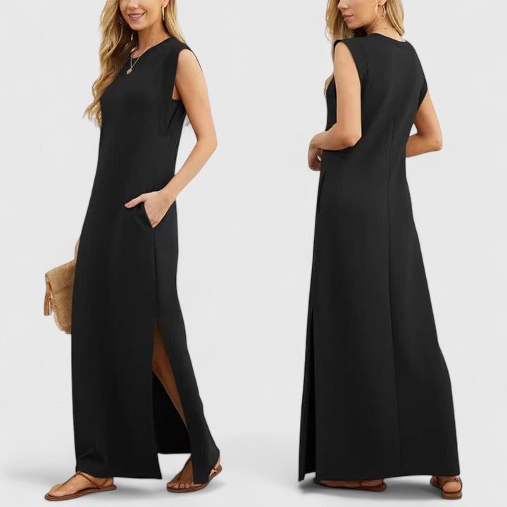 Alethea | Sleek Elegant Maxi Dress in Dusty Blue