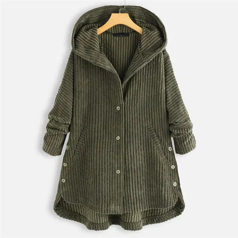 Astrid | Black Ribbed Cosy Hooded Coat