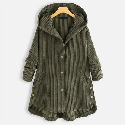 Astrid | Black Ribbed Cosy Hooded Coat