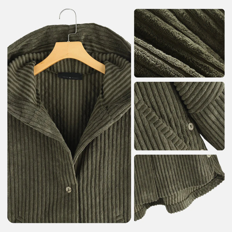 Astrid | Black Ribbed Cosy Hooded Coat