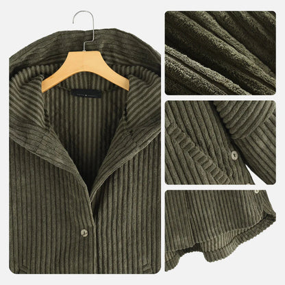 Astrid | Black Ribbed Cosy Hooded Coat