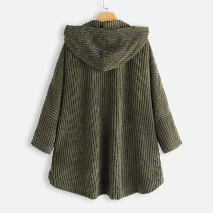 Astrid | Black Ribbed Cosy Hooded Coat