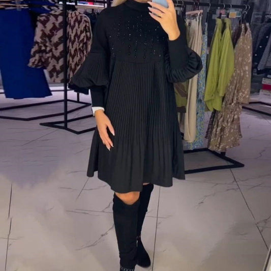 Calista | Elegant Black Midi Dress with Pleats