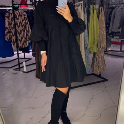 Calista | Elegant Black Midi Dress with Pleats