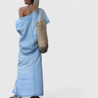 Calantha | Light Blue Elegant Maxi Skirt Set