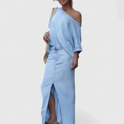 Calanthe | Elegant Light Blue Maxi Skirt Set