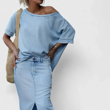 Calantha | Light Blue Elegant Maxi Skirt Set