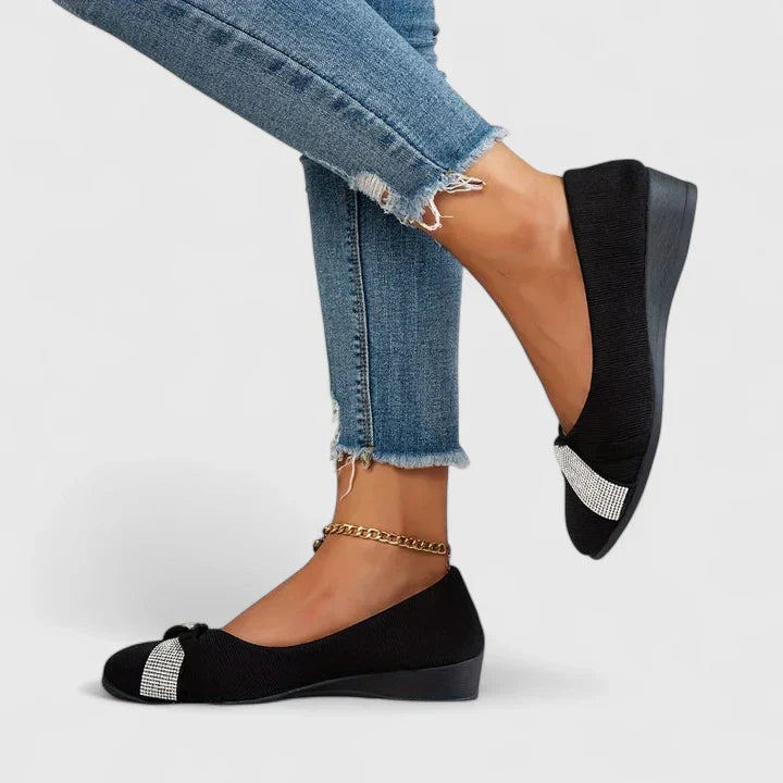 Calantha | Black Knit Orthopedic Shoes with Rhinestone