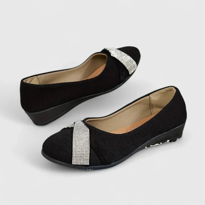 Calantha | Black Knit Orthopedic Shoes with Rhinestone