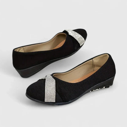 Calantha | Black Knit Orthopedic Shoes with Rhinestone