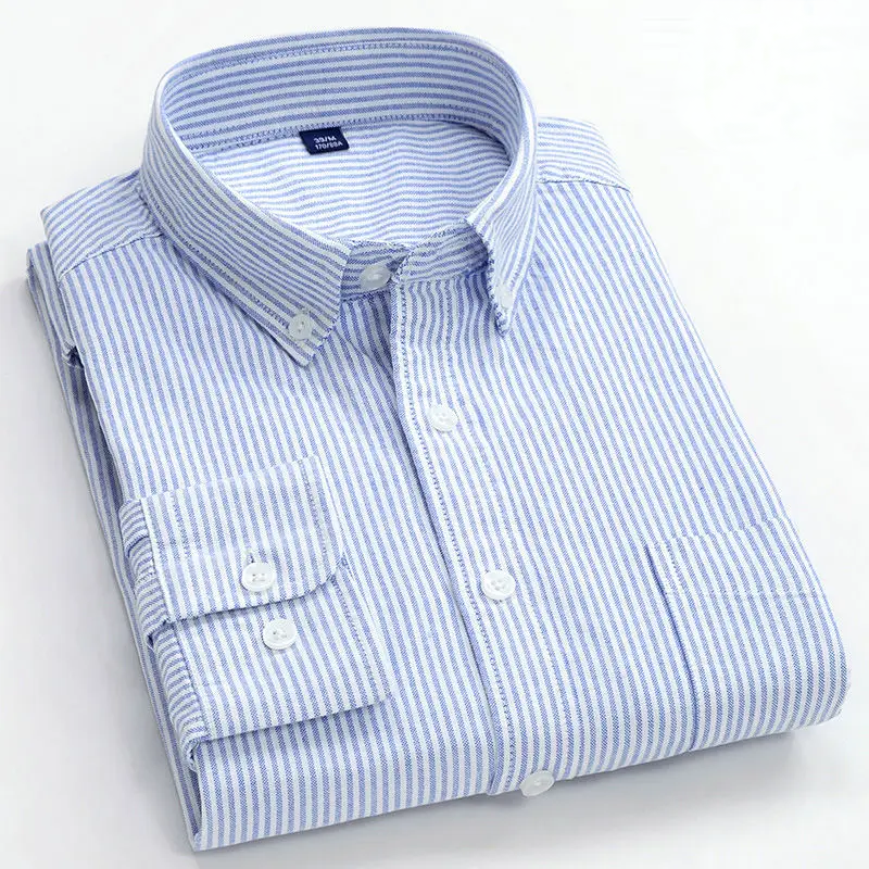Beckett | Elegant Light Blue Modern Striped Cotton Shirt