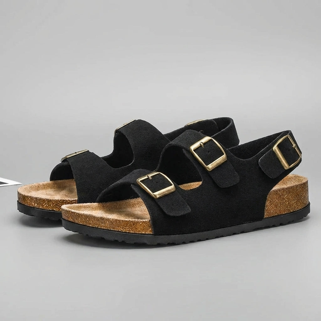 Kairos | Men's Orthopedic Suede Cork Sole Buckle Slingback Sandals in Taupe