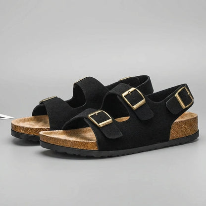 Kairos | Men's Orthopedic Suede Cork Sole Buckle Slingback Sandals in Taupe