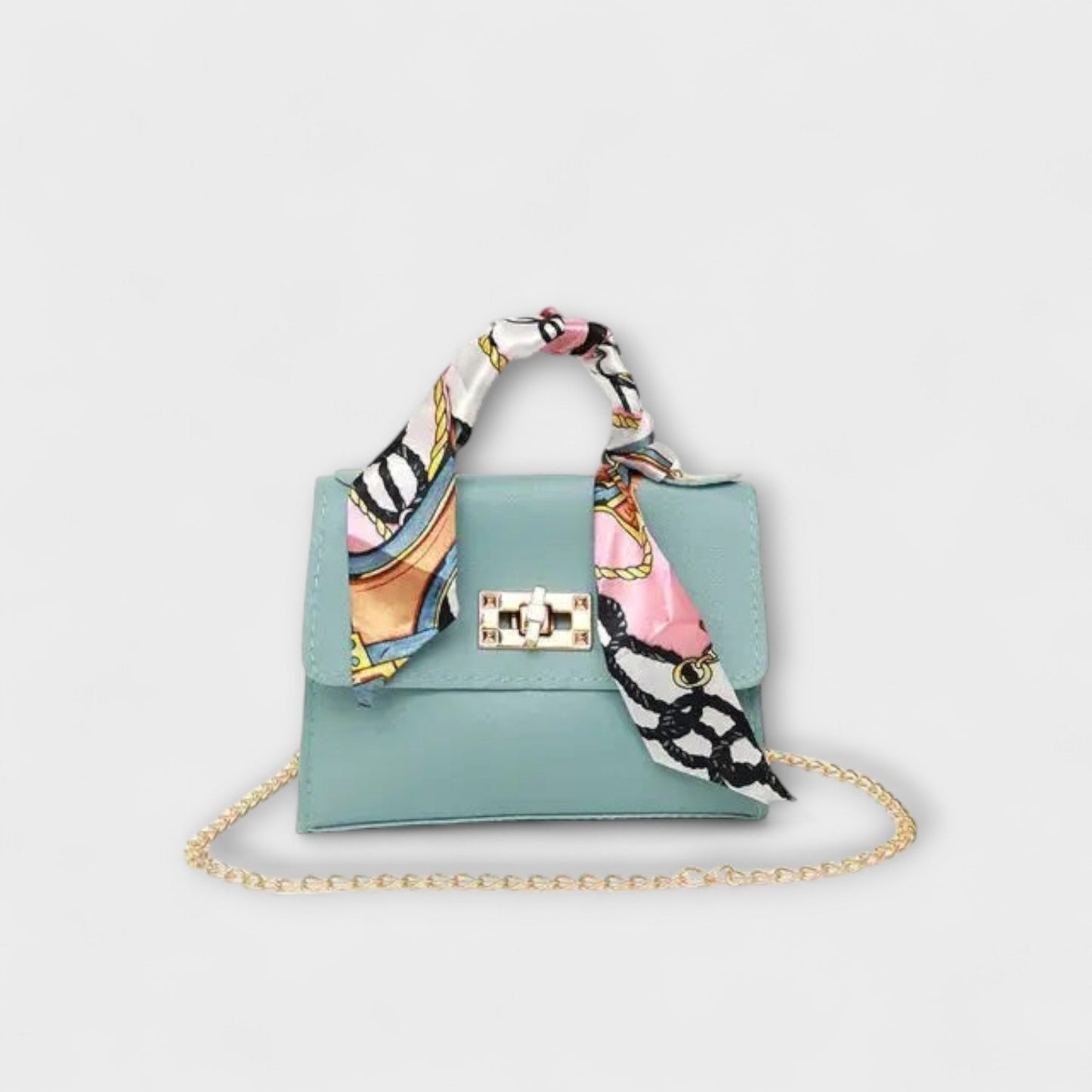 Astrid | Women’s Elegant Black Chain Handbag with Scarf Handle