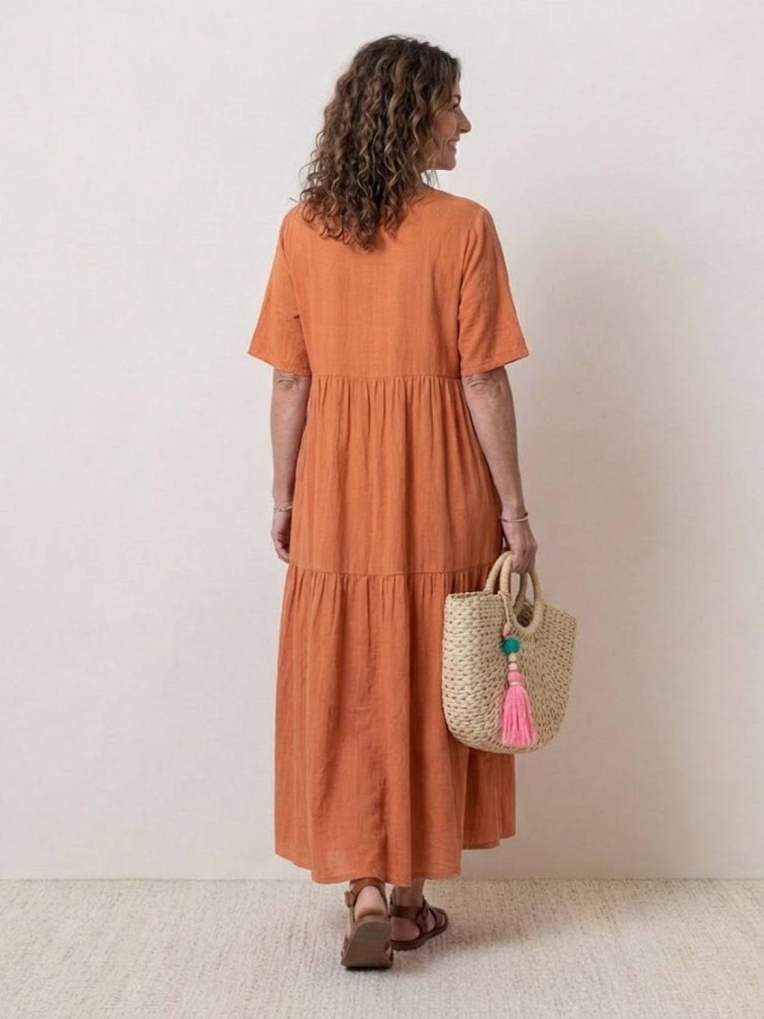 Willow | Terracotta Women's Boho V Neck Tiered Maxi Dress