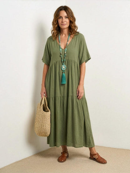 Willow | Terracotta Women's Boho V Neck Tiered Maxi Dress