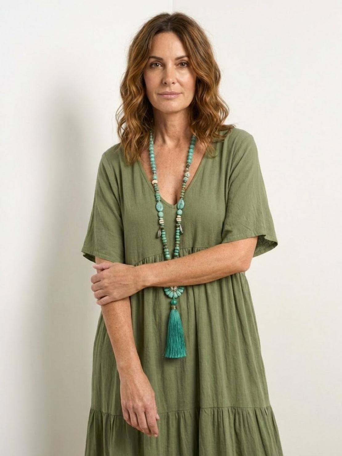 Willow | Terracotta Women's Boho V Neck Tiered Maxi Dress
