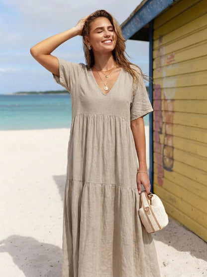 Willow | Terracotta Women's Boho V Neck Tiered Maxi Dress