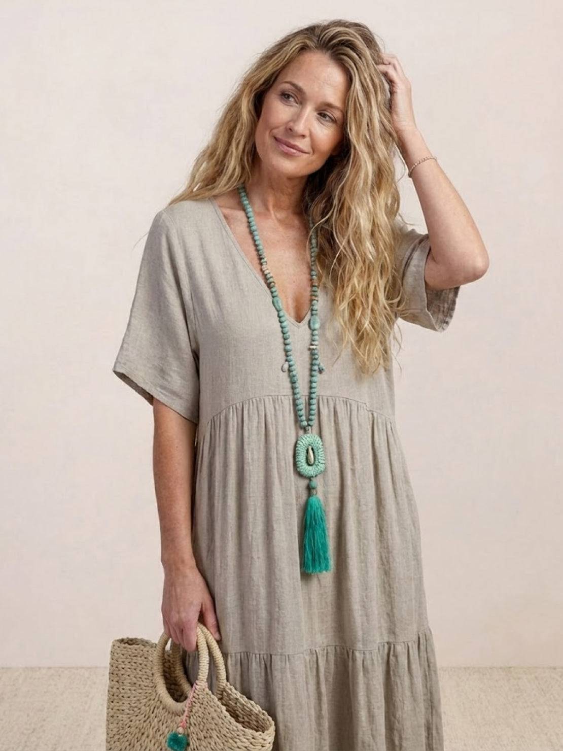 Willow | Terracotta Women's Boho V Neck Tiered Maxi Dress