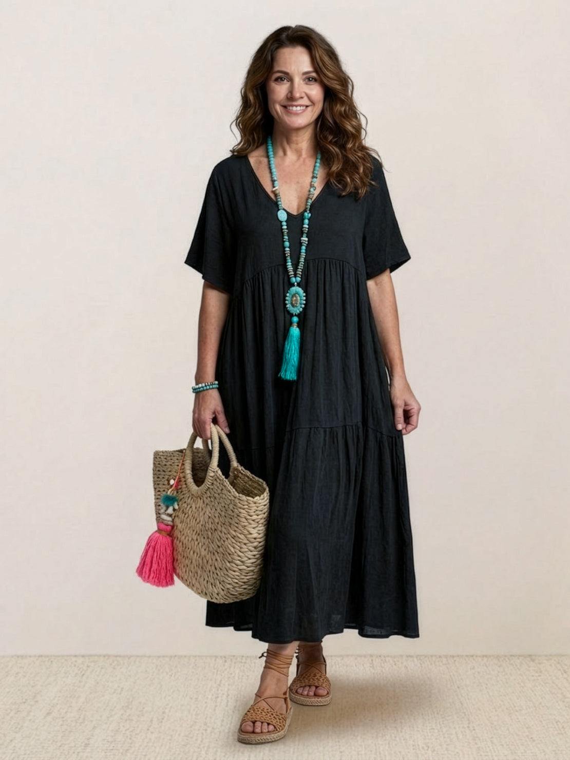 Willow | Terracotta Women's Boho V Neck Tiered Maxi Dress