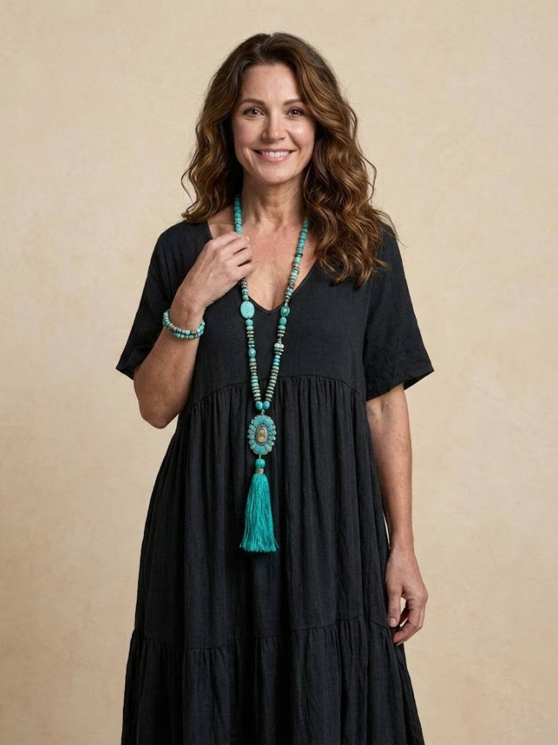 Willow | Terracotta Women's Boho V Neck Tiered Maxi Dress