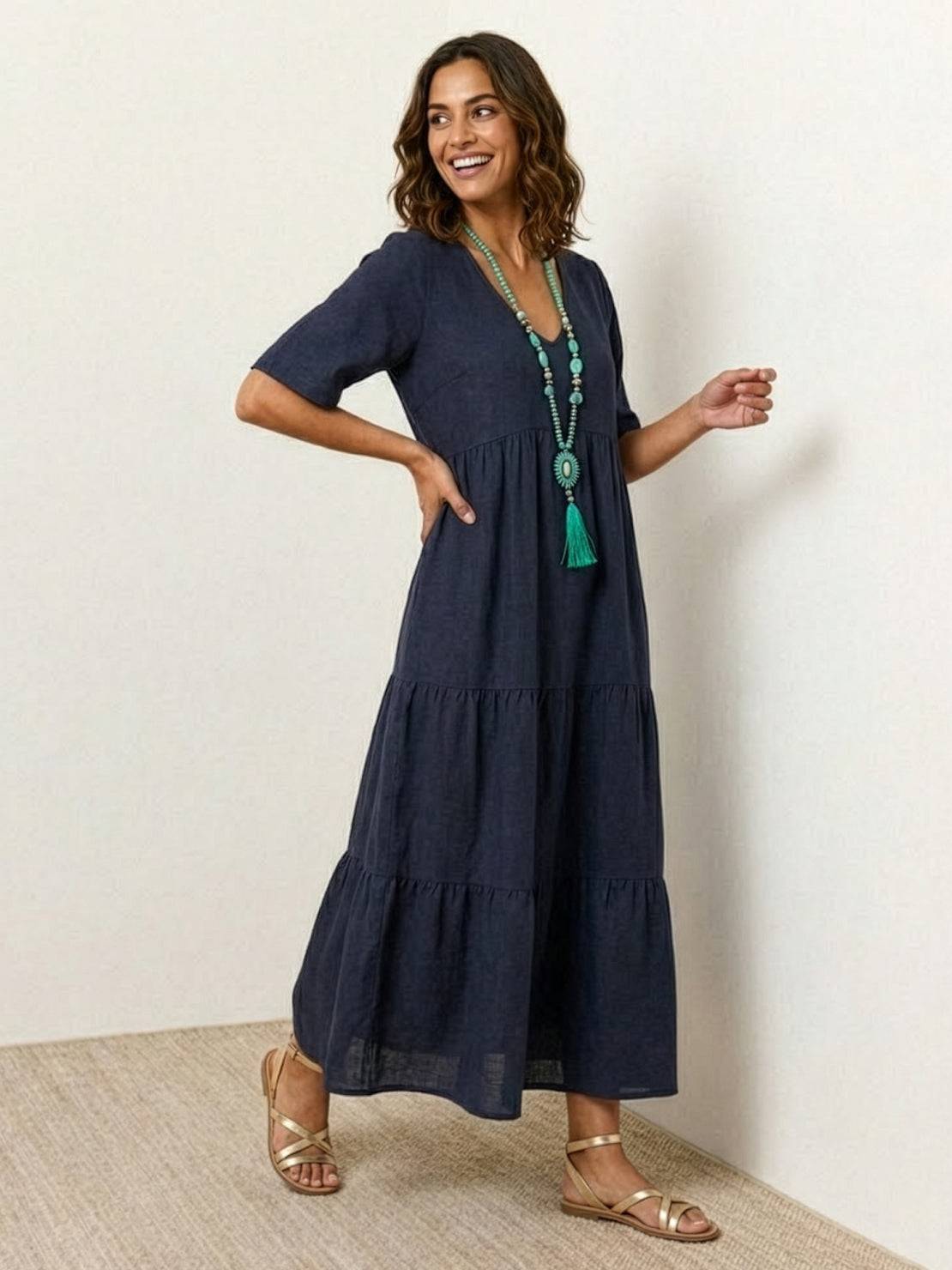 Willow | Terracotta Women's Boho V Neck Tiered Maxi Dress