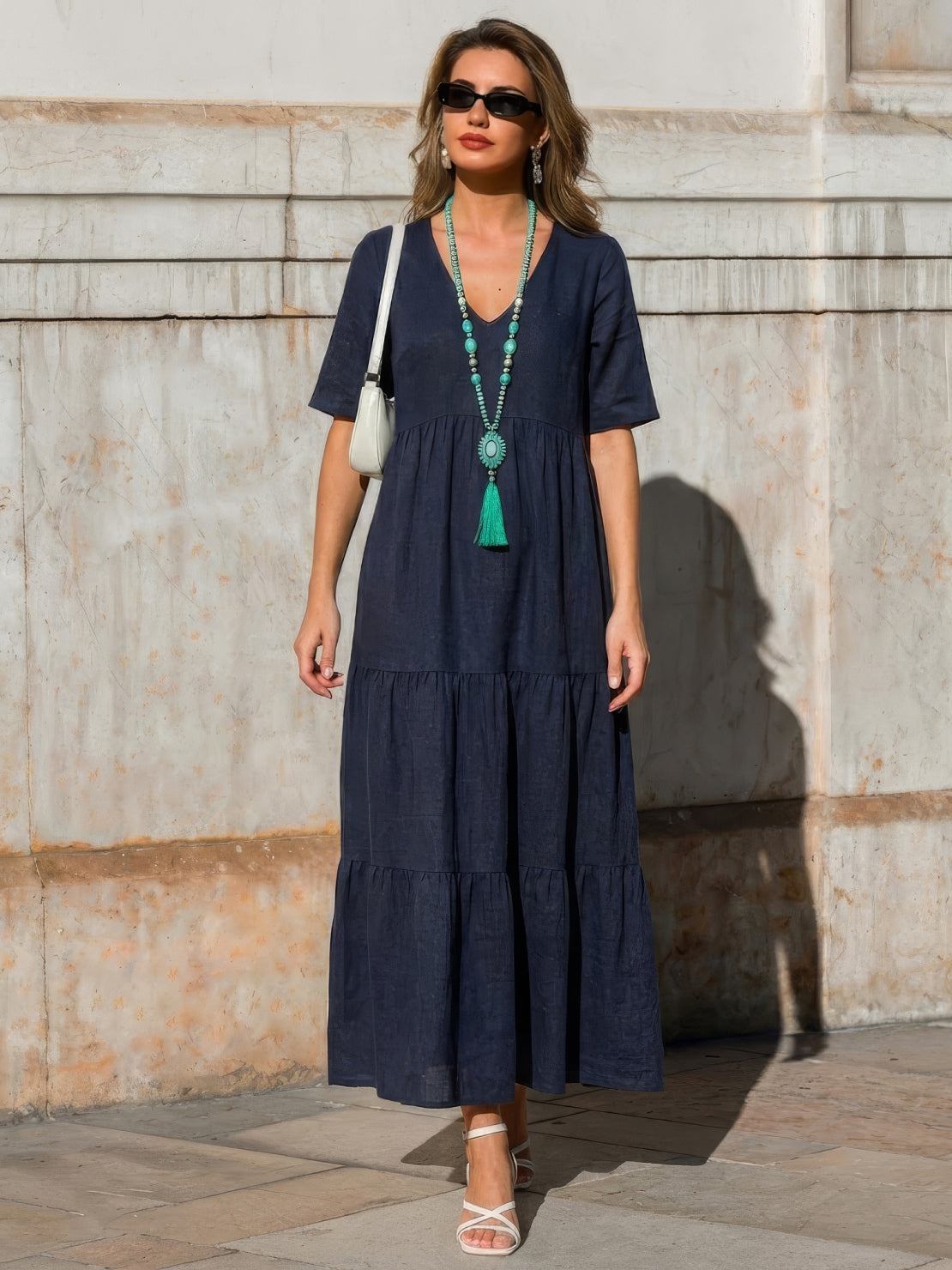 Willow | Terracotta Women's Boho V Neck Tiered Maxi Dress