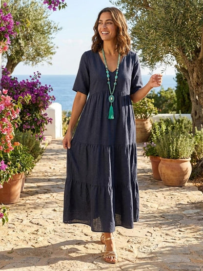 Willow | Terracotta Women's Boho V Neck Tiered Maxi Dress