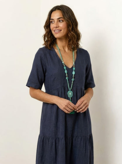 Willow | Terracotta Women's Boho V Neck Tiered Maxi Dress