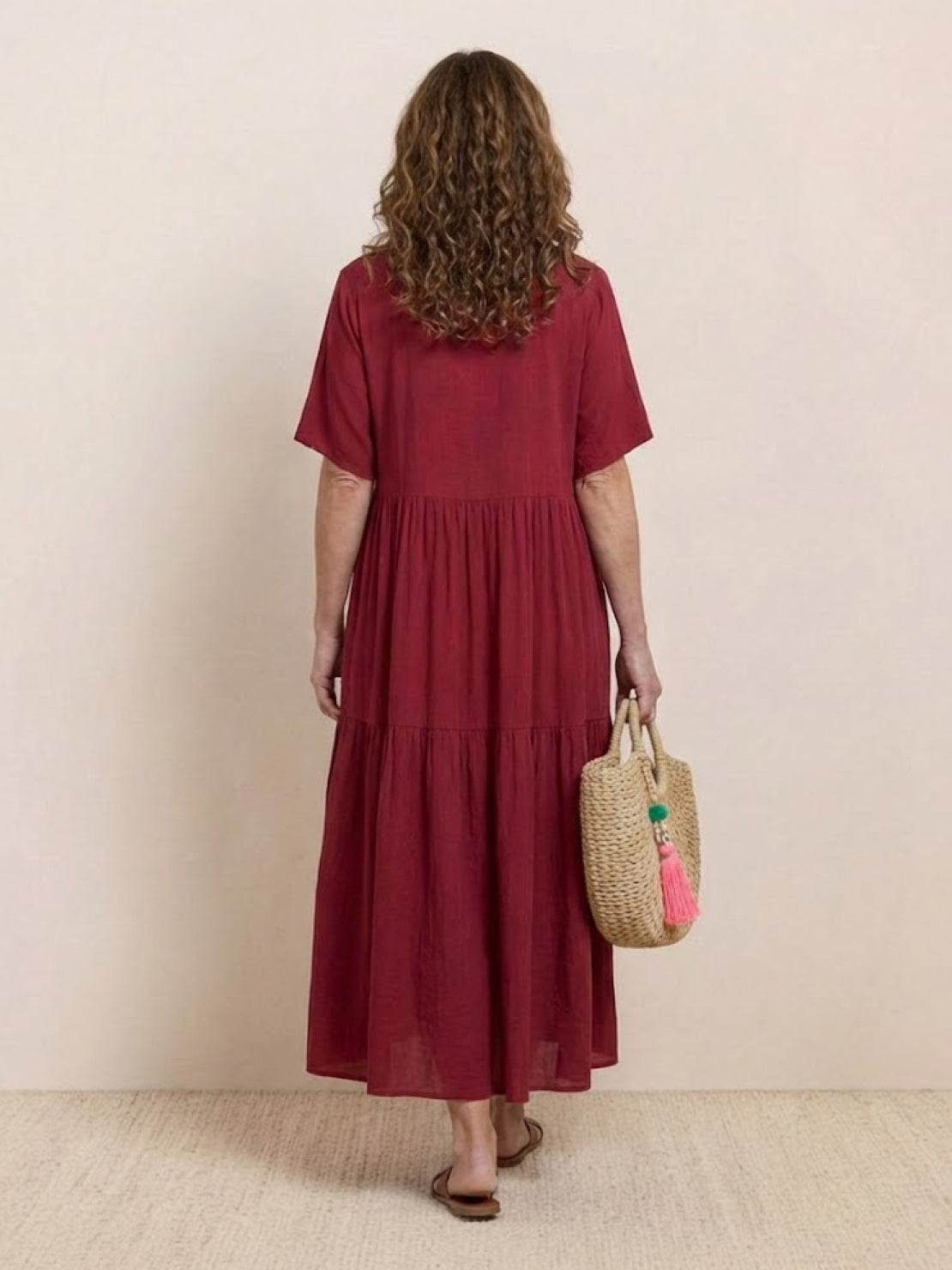 Willow | Terracotta Women's Boho V Neck Tiered Maxi Dress