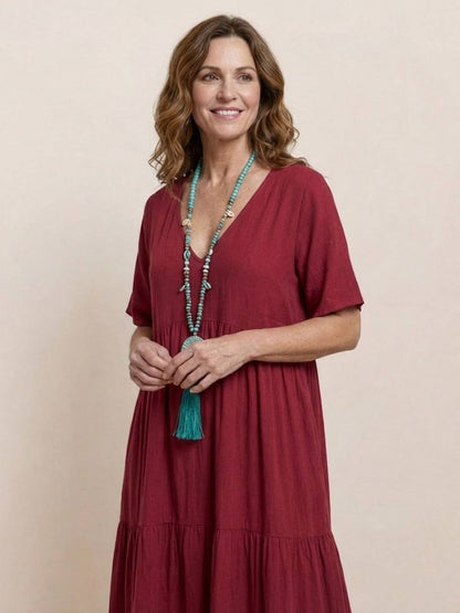Willow | Terracotta Women's Boho V Neck Tiered Maxi Dress